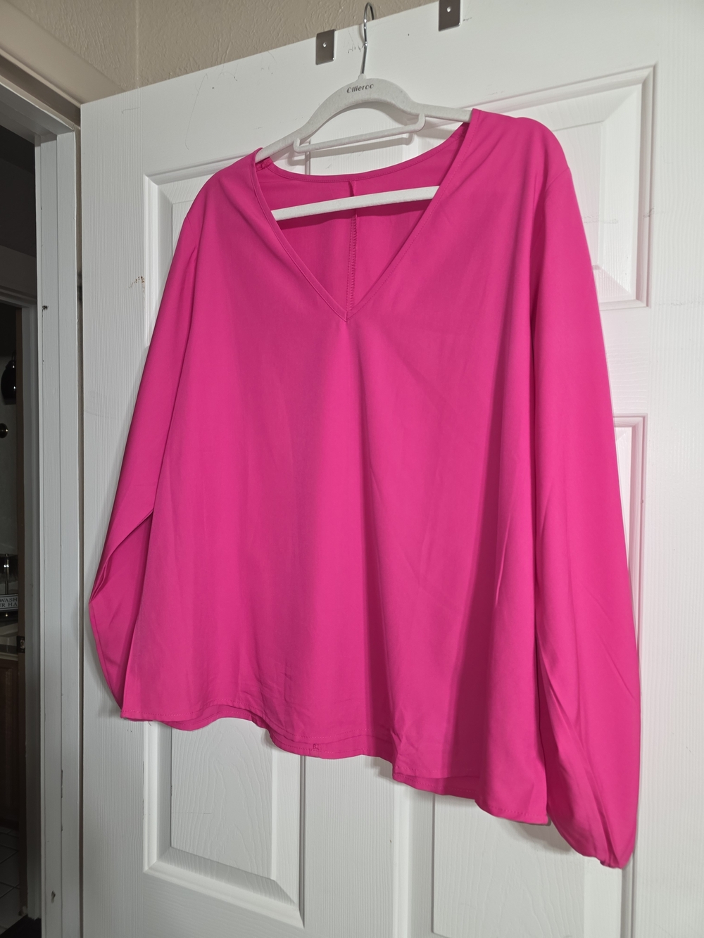Women's V-Neck Long Sleeve Top - Hot Pink